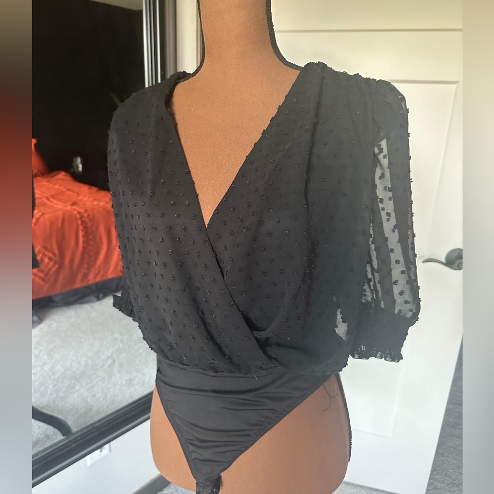 By Design body suit with sheer sleeves